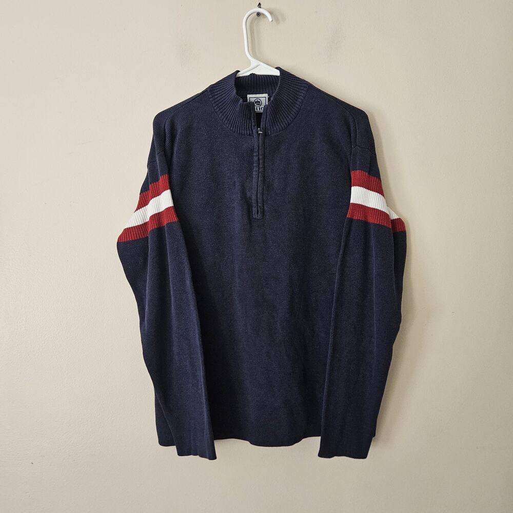 Vintage Illig Sweater Quarter Zip Pullover Knit Mock Neck Blue Men's Large